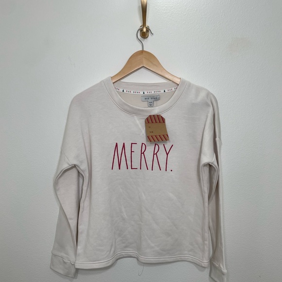 Rae Dunn Tops Rae Dunn Christmas Sweater Merry Crewneck Nwt Cream